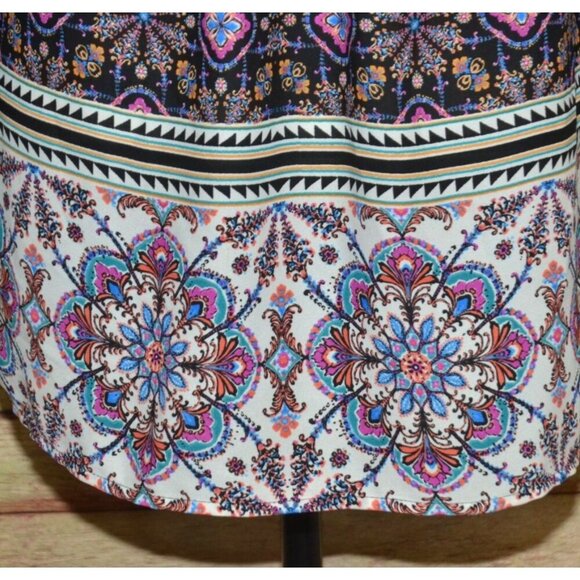 Daniel Rainn Chiffon Blouse Top Size XL Tie & Tassels Colorful Floral & Black - Picture 9 of 12